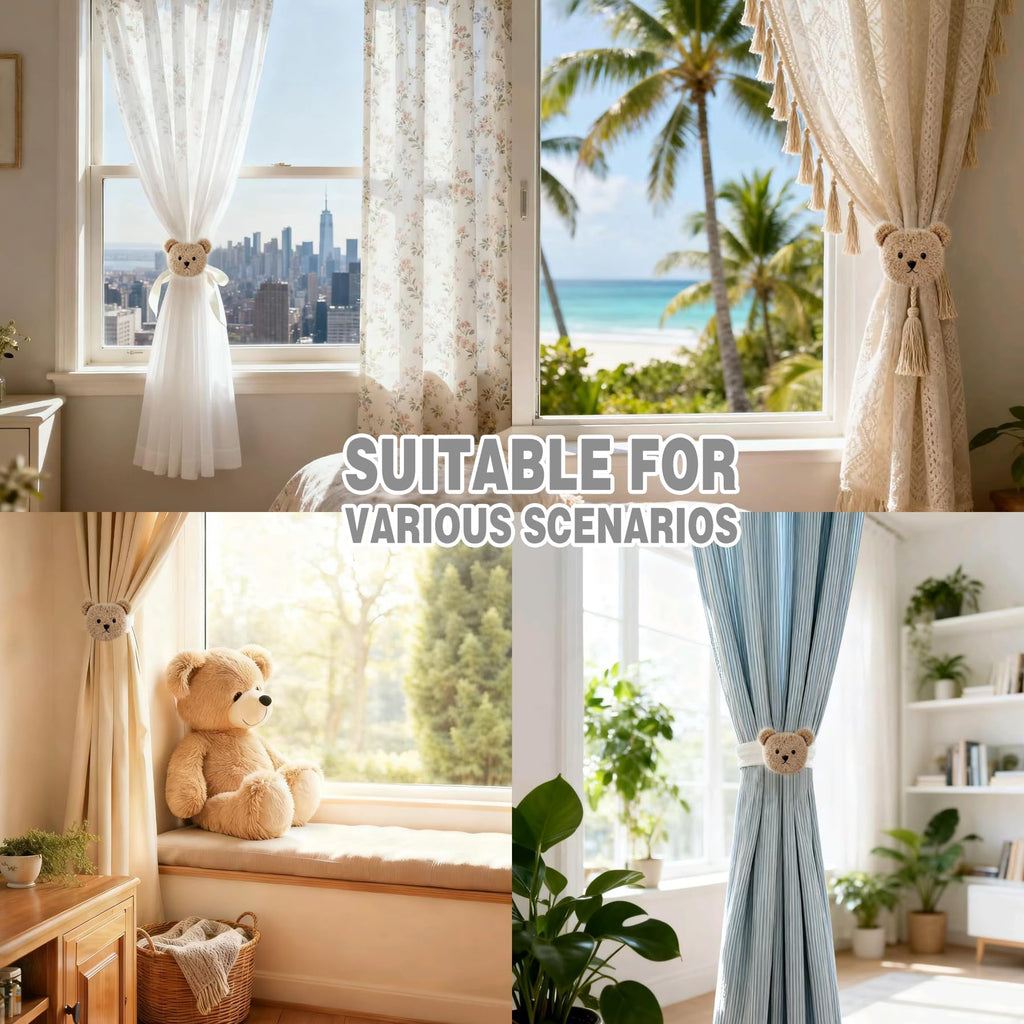 Cartoon Bears Curtain Tiebacks, Cute Cartoon Animal Curtain Holdbacks for Safari Nursery & Jungle Theme Rooms - 2 Pack