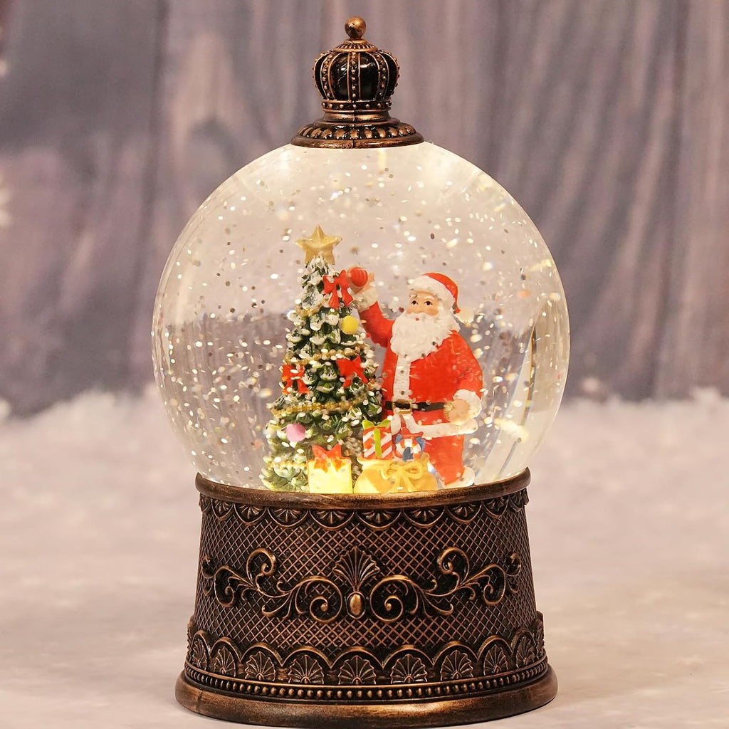 Snow Globe Christmas with Santa Claus, Lighted Christmas Snow Globes with Timer, Swirling Musical Glittering