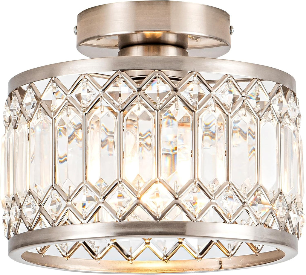 Crystal Ceiling Light Fixture, Modern Semi Flush Mount Ceiling Light,Crystal Chandelier Bedroom Bathroom Entryway
