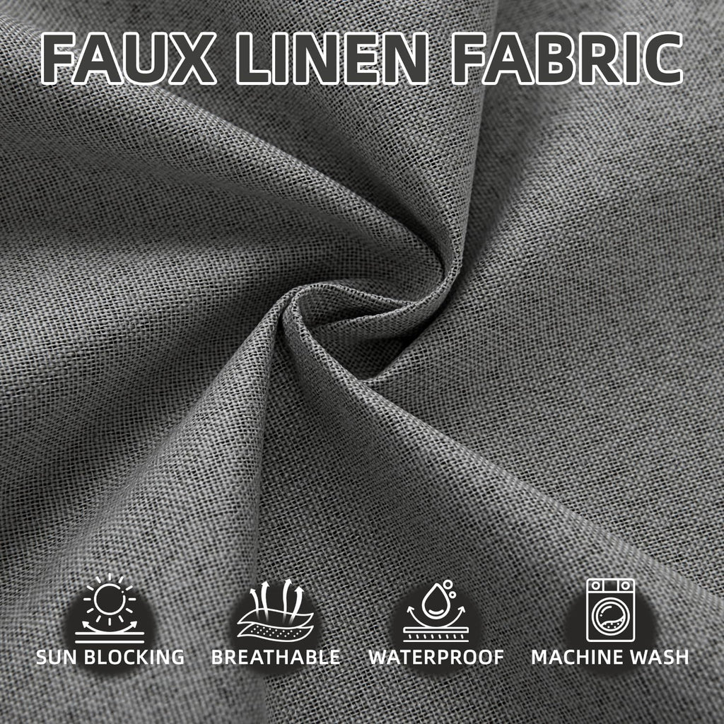 Waterproof Outdoor Curtains with Zipper 2 Panels Faux Linen Sun Blocking Blackout Privacy Patio Curtains Top & Bottom