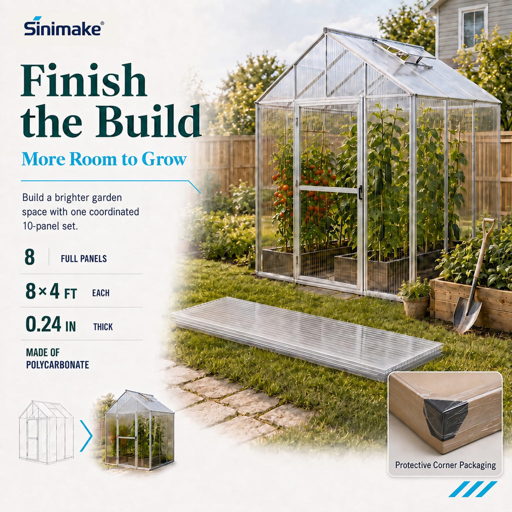 8-Pack Polycarbonate Greenhouse Panels, 8 x 4 ft, 0.24 in Twin-Wall Sheets, UV-Coated Translucent Roof and Wall