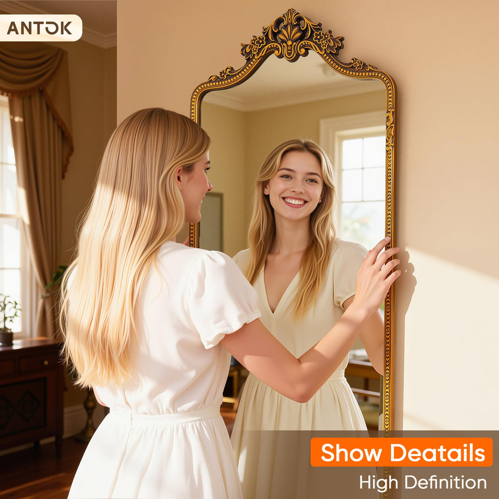 70"x28" Retro Full Length Mirror, Ornate Carved Floor Body Mirror