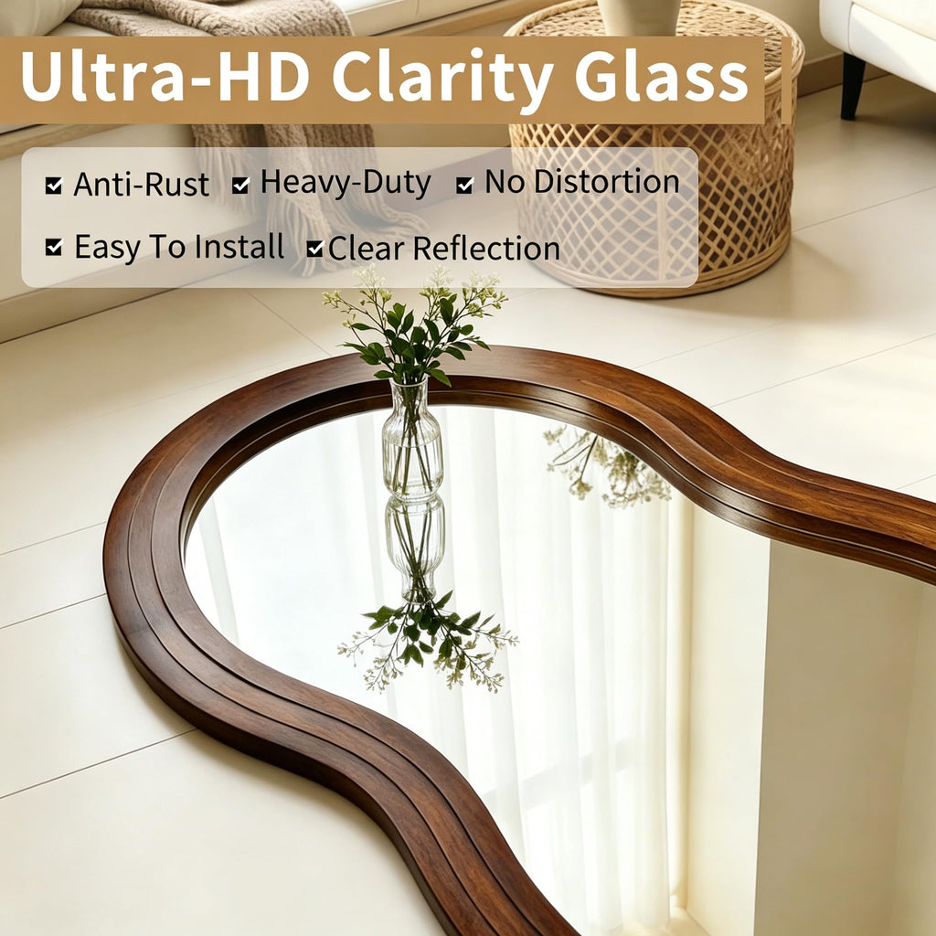 Wavy Full Length Mirror, 71"x33.5" Arch Solid Wood Floor Mirror