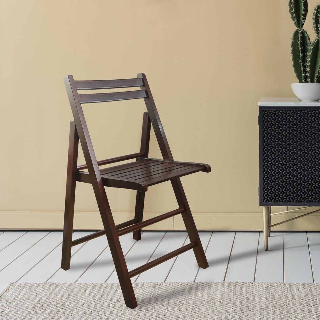 Wooden Folding Chairs 2-Pcs Set - Espresso
