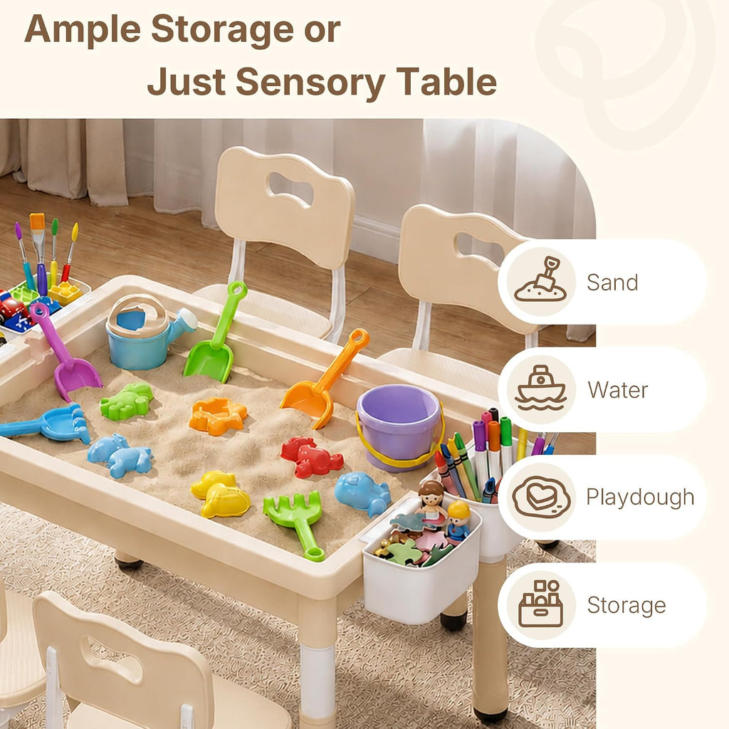 In-1 Kids Table and 4 Chairs Set, Reversible Tabletop, Khaki