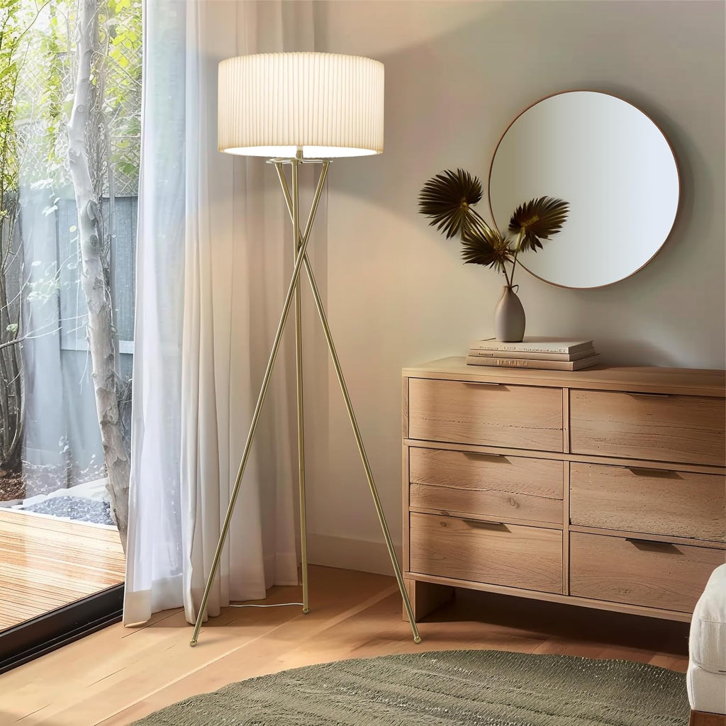 Jaxon Tripod Floor Lamp with Pleated Drum Shade, Modern Lamp, Contemporary and Elegant LED Lamp
