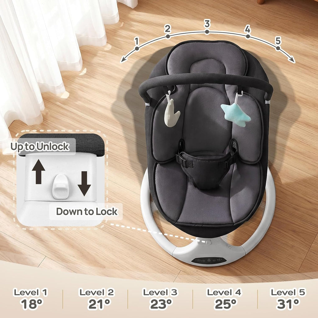 Electric Baby Swing with Remote Control,5 Speed&Portable&Cozy(0,Black