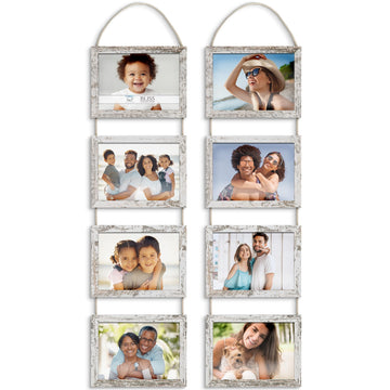 5x7 Hanging Picture Frames Collage with 8 Openings - Distressed White, 2 PK