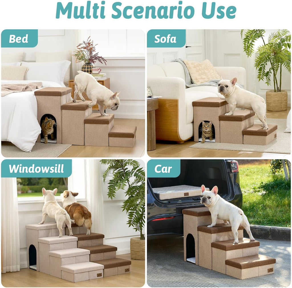 Dog Stairs with Storage, 22.6" H Dog Steps with Condo, 4-Step