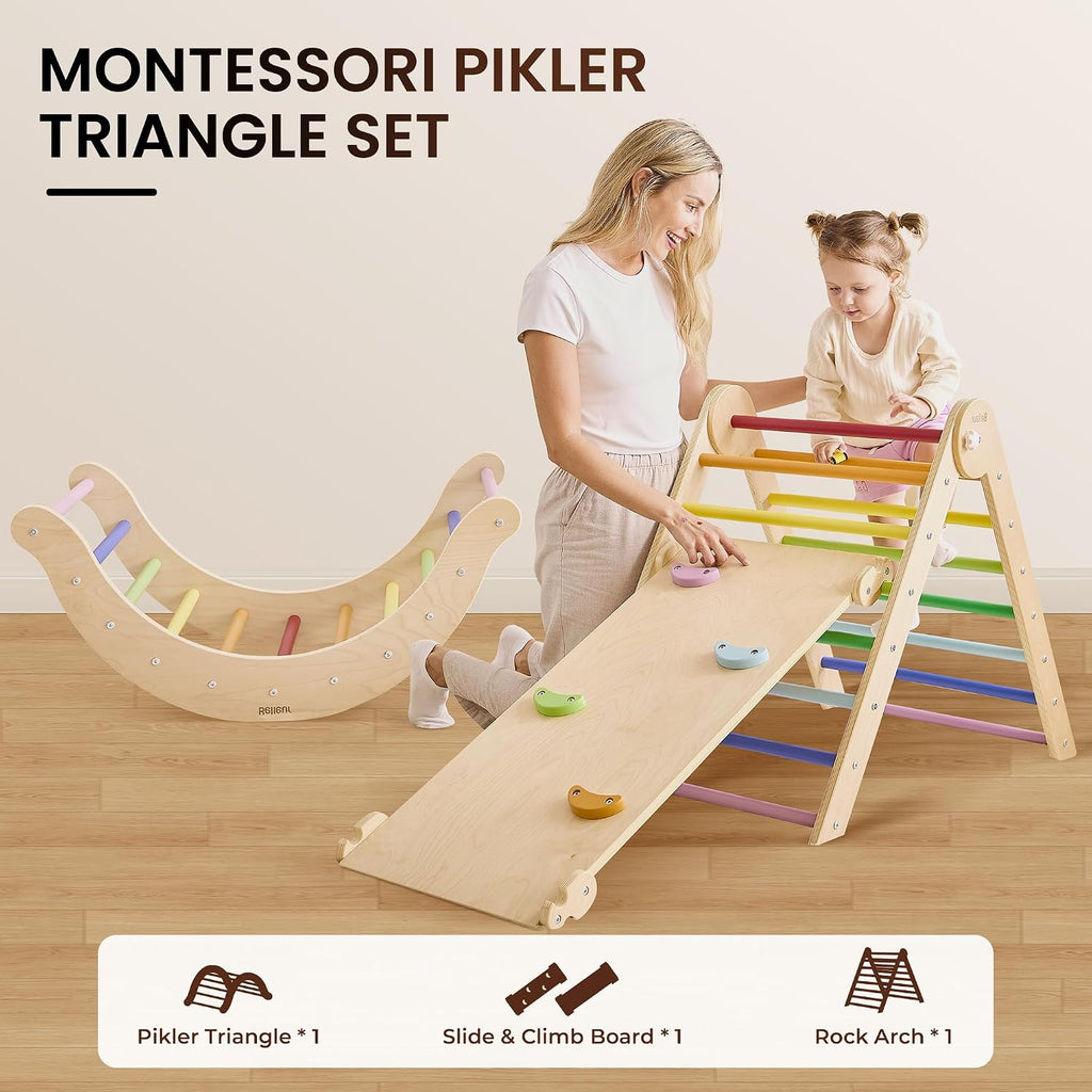 Triangle Set, in-1 Foldable Climbing Toys for Toddlers 1-6 Years Old, Wooden Montessori Climbing Set with Arch