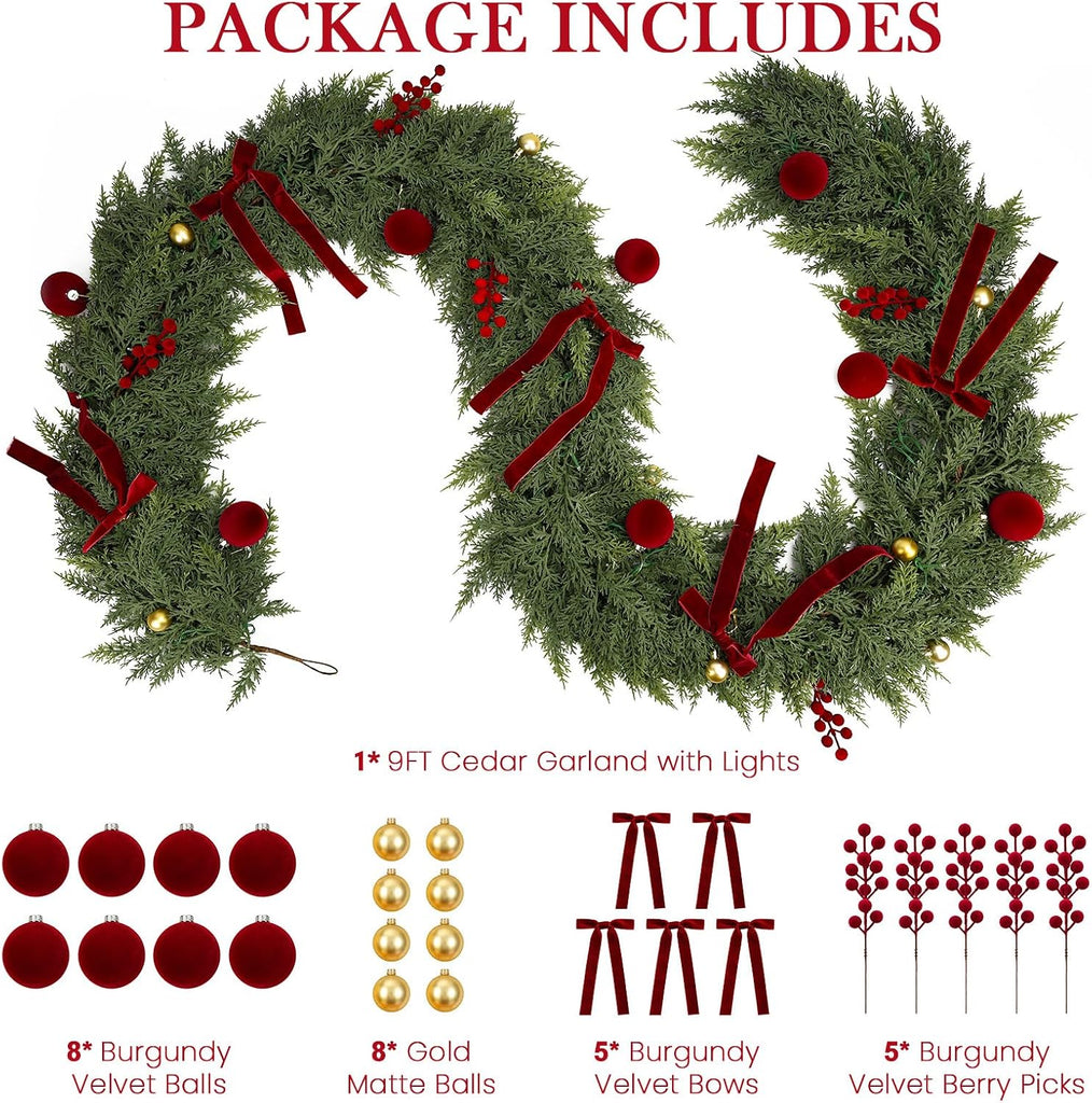 With Lights Ornaments Realistic Preit Cedar Garland