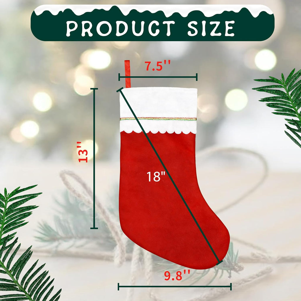 Christmas Stockings, 19" Red and White Christmas Stockings, Traditional Bulk Christmas Stockings with Gold Trim - Set of 12