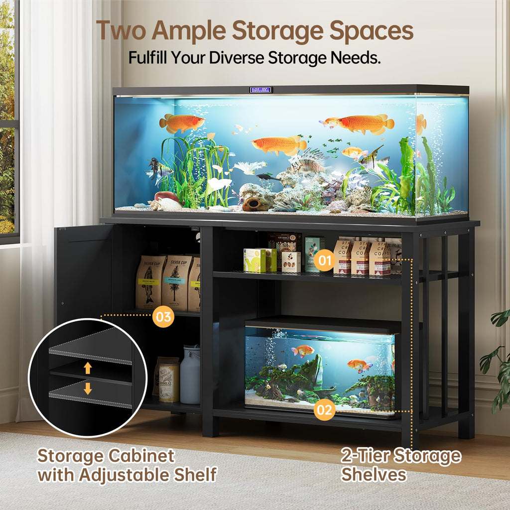 55-75 Gallon Fish Tank Stand with Power Outlet & Adjustable Shelf, Heavy Duty Aquarium Stand with Cabinet Storage for
