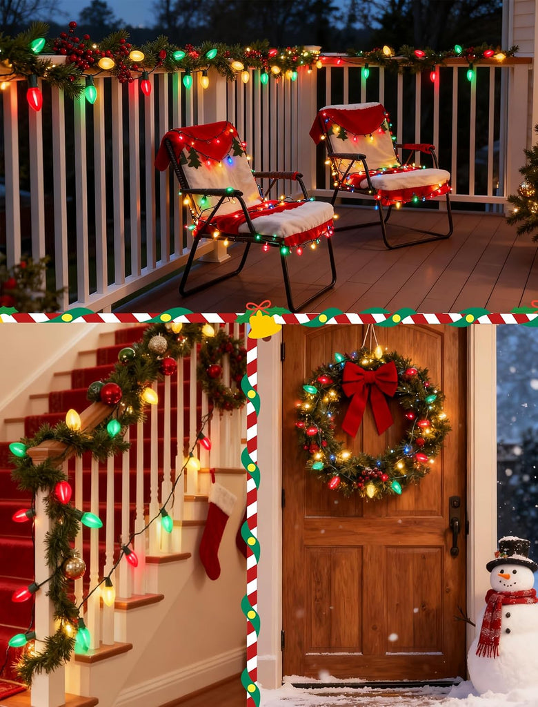 C7 LED Red White and Green Christmas Lights, 25Ft Outdoor Chritsmas String Lights Shatterproof with 27 LED Clear