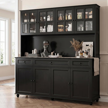71" Tall Kitchen Pantry Storage Cabinet, 63" Wide Kitchen Hutch Cabinet with Large Countertop, Tall Pantry with