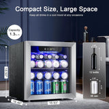 48 Can Beverage Refrigerator,12 Bottle Wine Cooler with Stainless Steel Glass Do