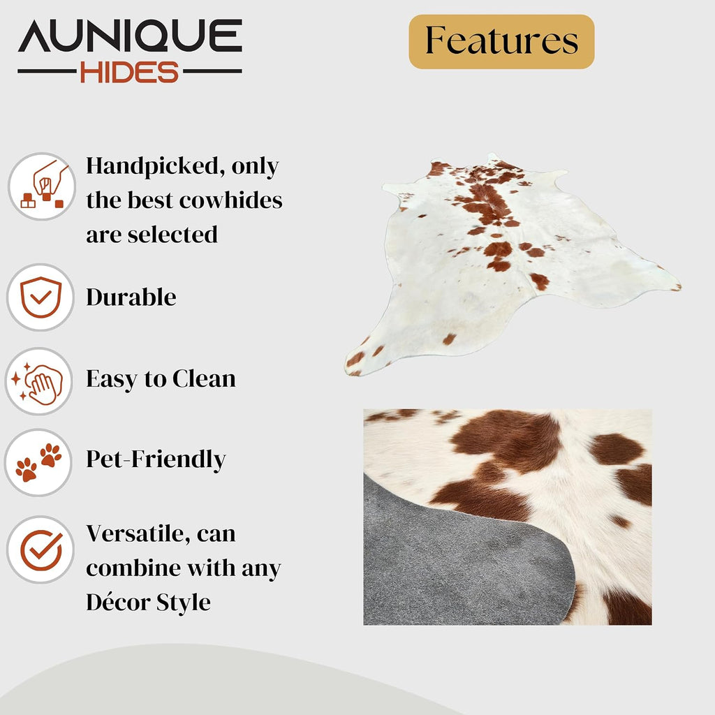 Brown & White Cowhide Rug 100% Genuine - Authentic Animal Skin Area Rug/Carpet , etc. - Cow Hide Size of (6 ft x 5-6