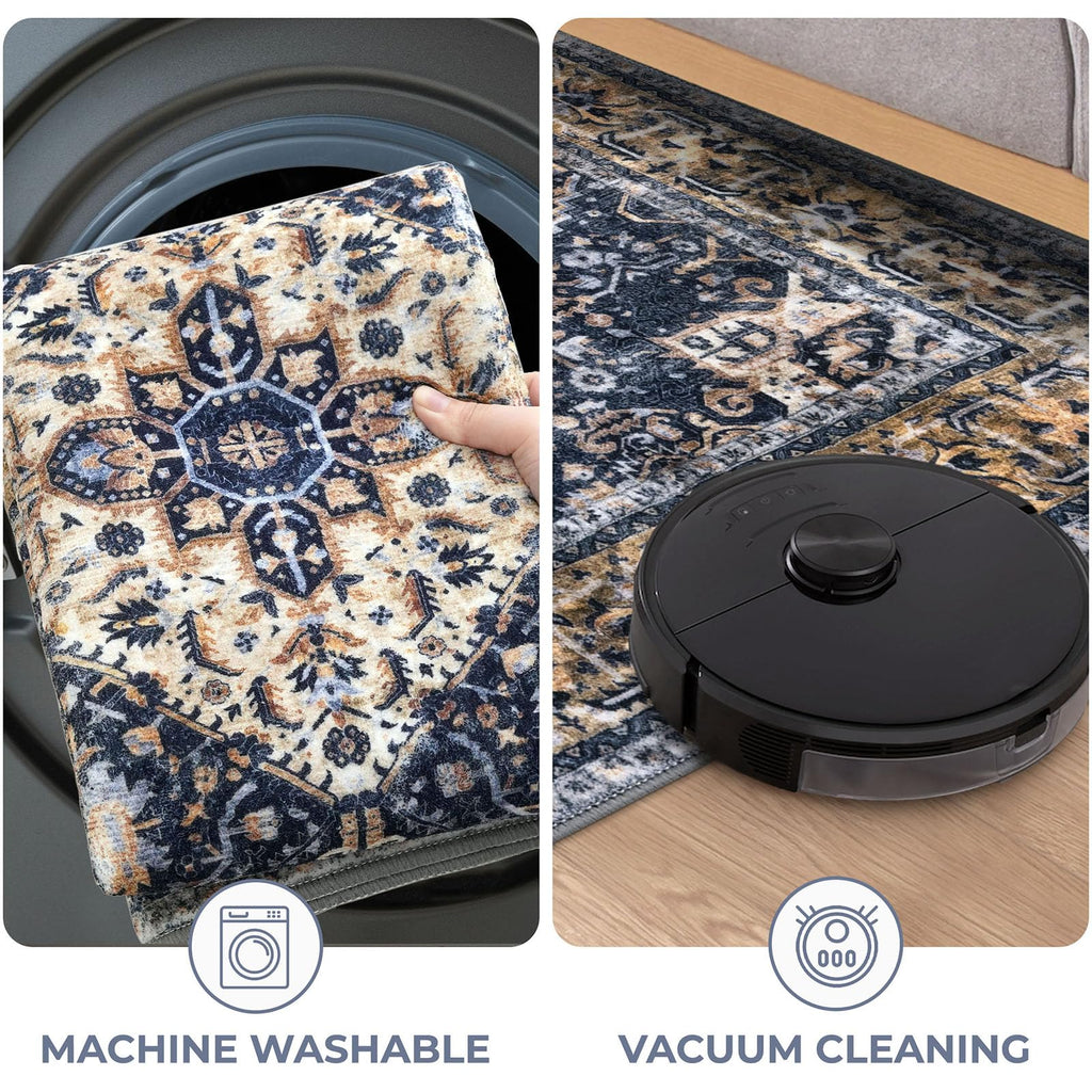 Runners s 2x6 Ft Washable Kitchen Runner Rug Boho Runner Rug Indoor Gold/Orange/Navy Printed Oriental Faux Wool Floor