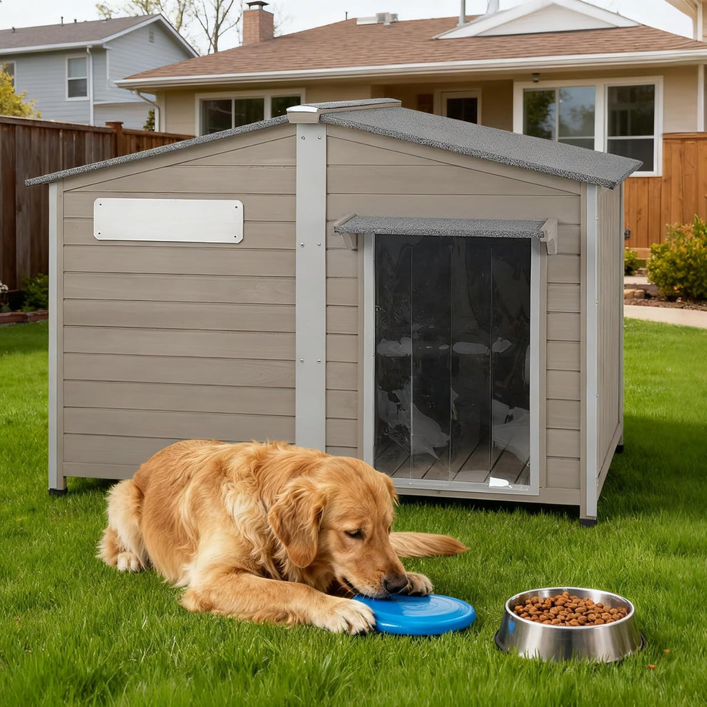 Large Dog House Outdoor Indoor -55" Weatherproof Extra XL Dog Kennel for Small to Large Sized Dogs Wooden Doghouse