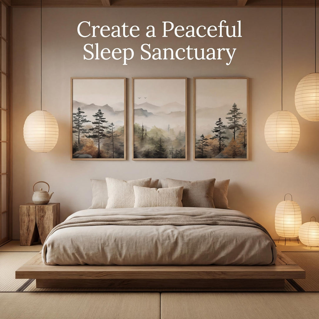 Framed Mountain Landscape Wall Art Set of 3 - Canvas Prints with Real Wood Frame Foggy Pine Tree Misty Forest