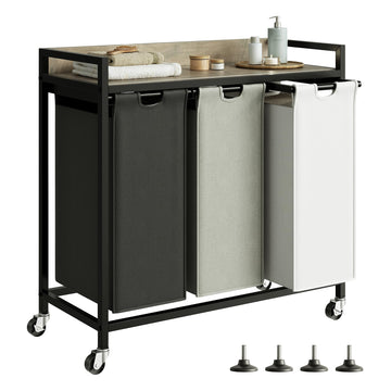 Laundry Hampers with Shelf, Laundry Basket 3 Section, 3 x 15.87 Gal