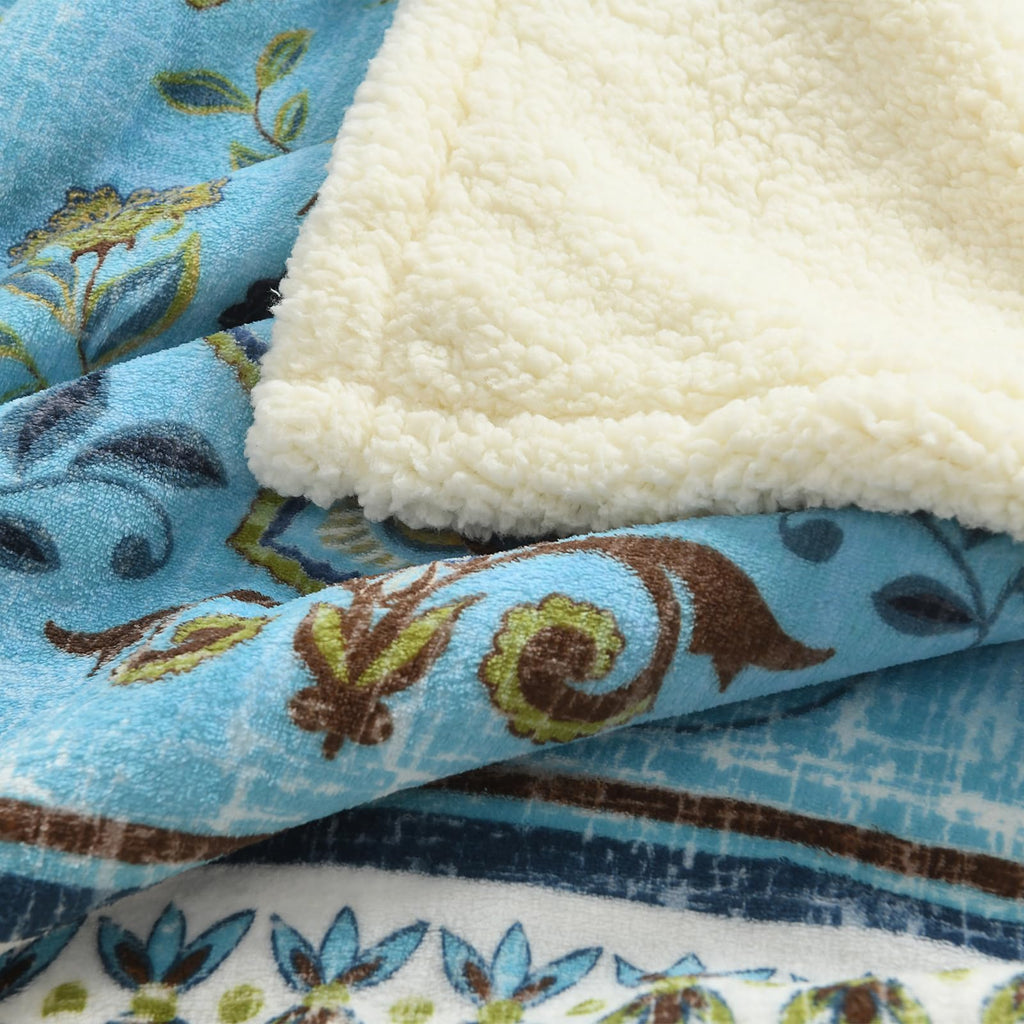 Boho Chic Sherpa Throw Blanket - Vibrant Bohemian Print & Ultra-Soft Cozy Lining, Stylish & Warm Winter Throw for