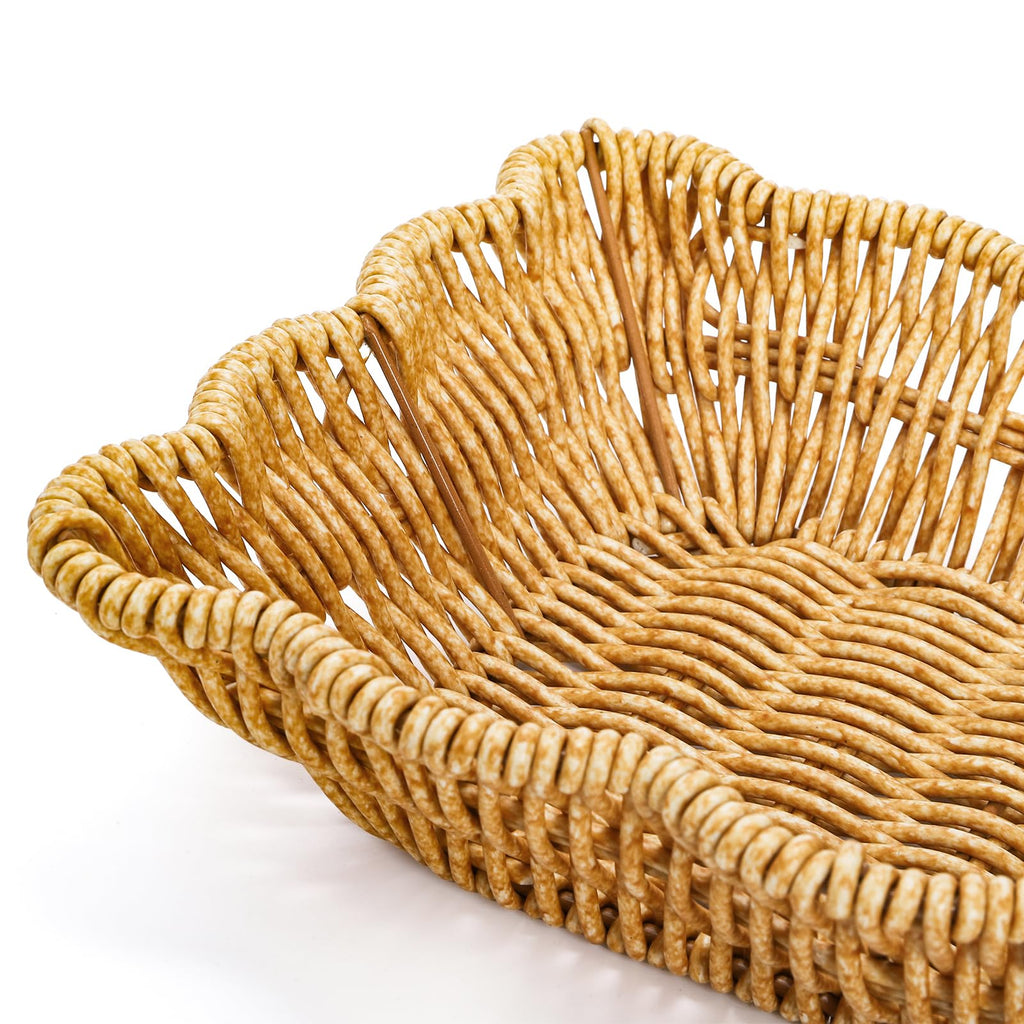 3 Pack Poly Wicker Bread Baskets, Imitation Rattan Fruit Baskets, Rectangular Tabletop Woven Serving Baskets Trays