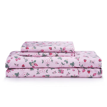 100% Cotton Printed Full Sheets Set (Pink Floral) 4 Piece - Percale Bed Sheets for Full Size Bed - Deep Pocket Fits