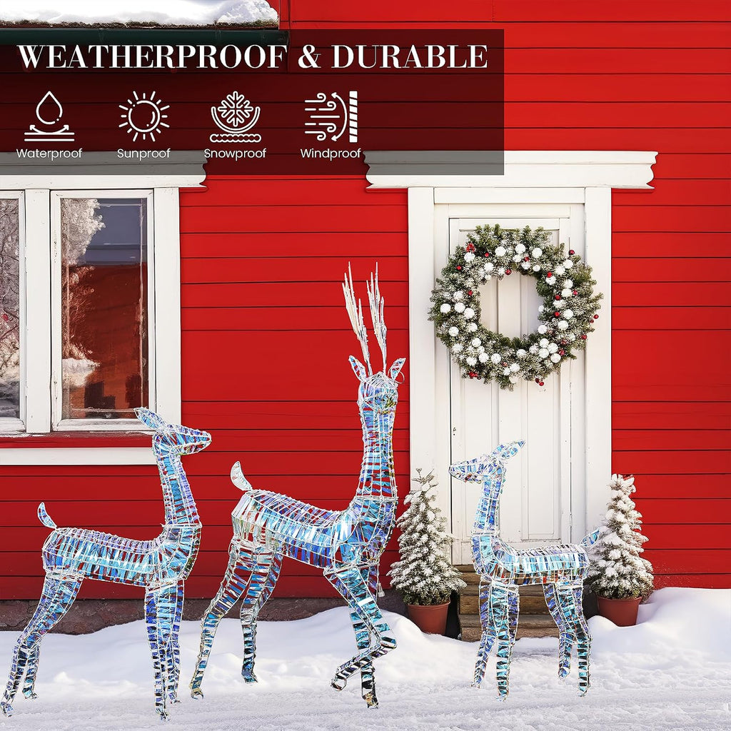 3-Piece Lighted Christmas Deer Family Set, Pre-lit Reindeer Christmas Decoration Outdoor Set for Holiday Yard Patio