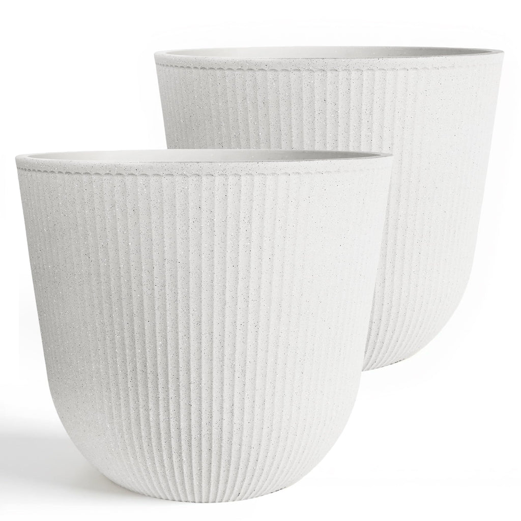 Plastic Round Large Planters, Set of 2 White Plant Pots