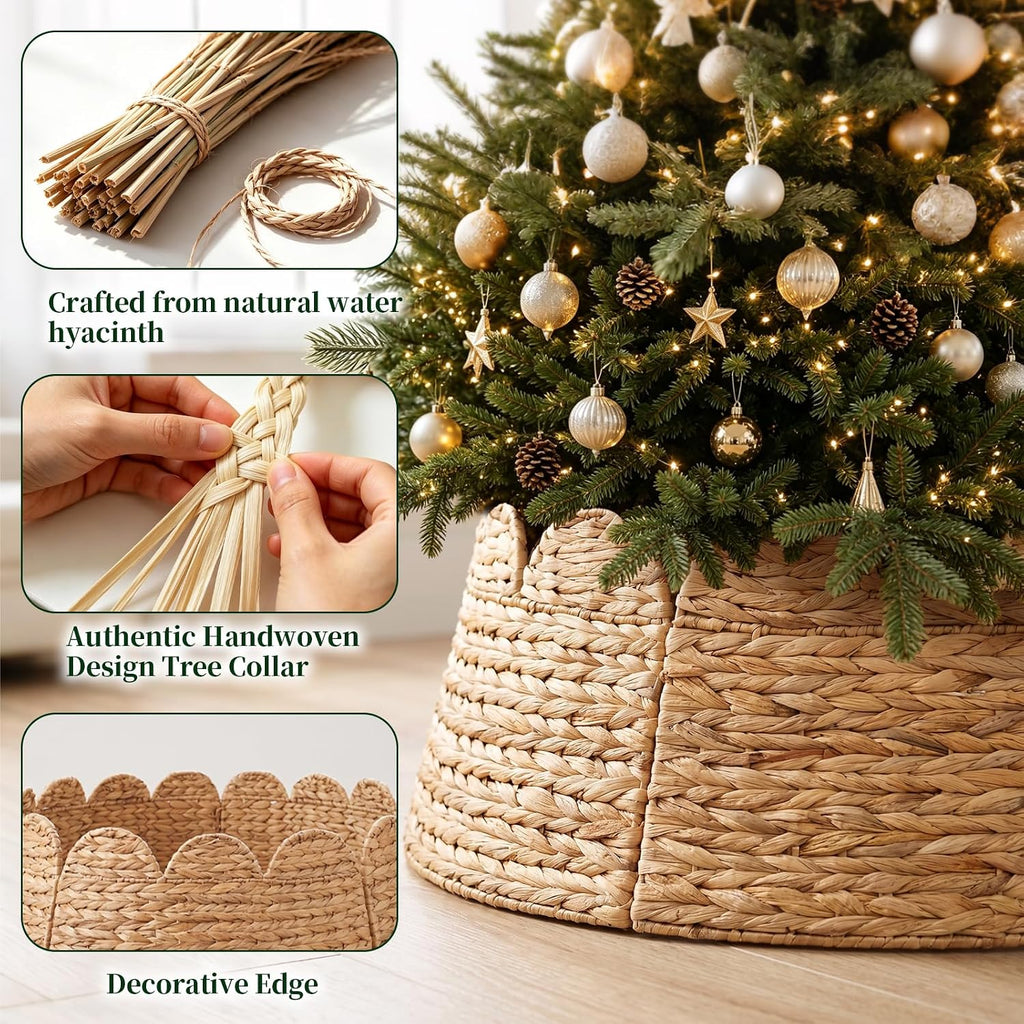 Christmas Tree Collar, 28" Woven Hyacinth Tree Base Cover with Cord Cut-Out