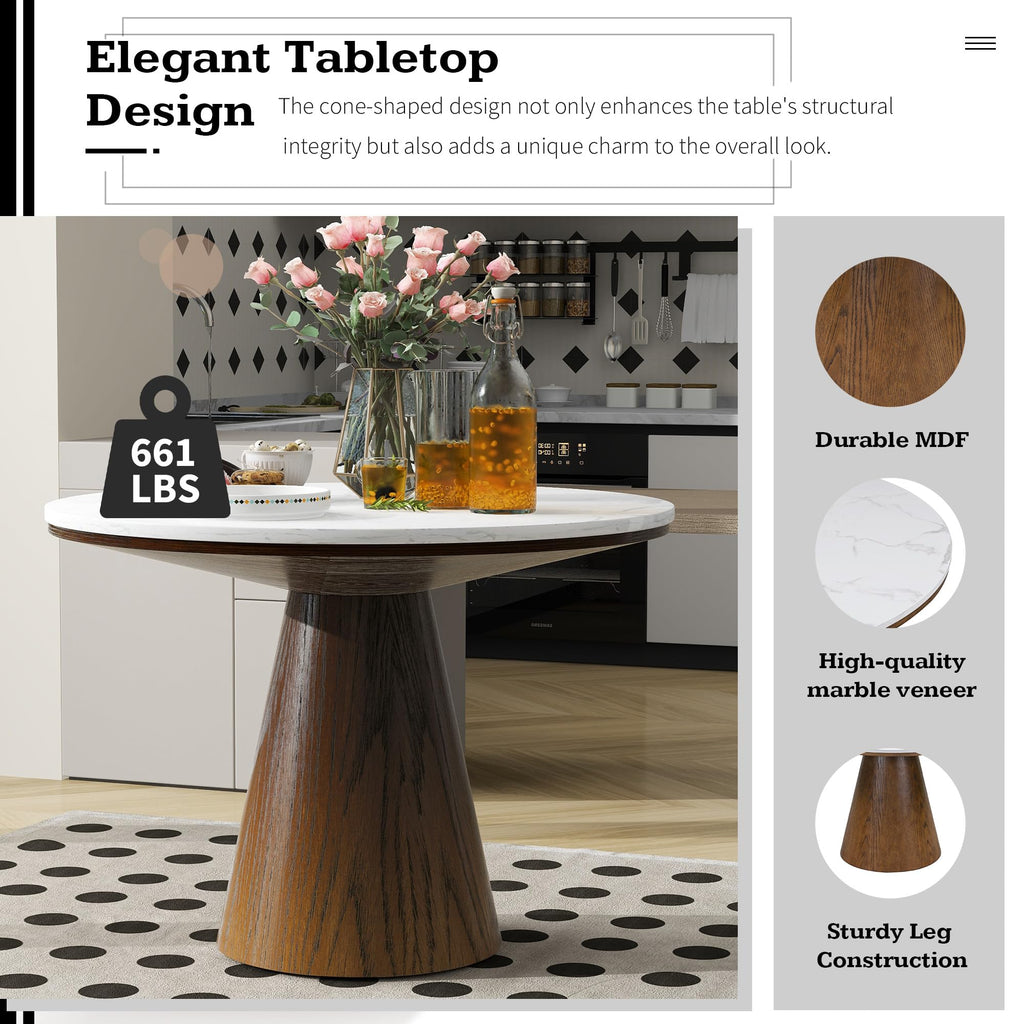 Inspired Saarinen Style 44 Round Dining Table for 4-6, Modern Minimalist Pedestal Kitchen Table Circular MDF Finish Tabletop Living Room