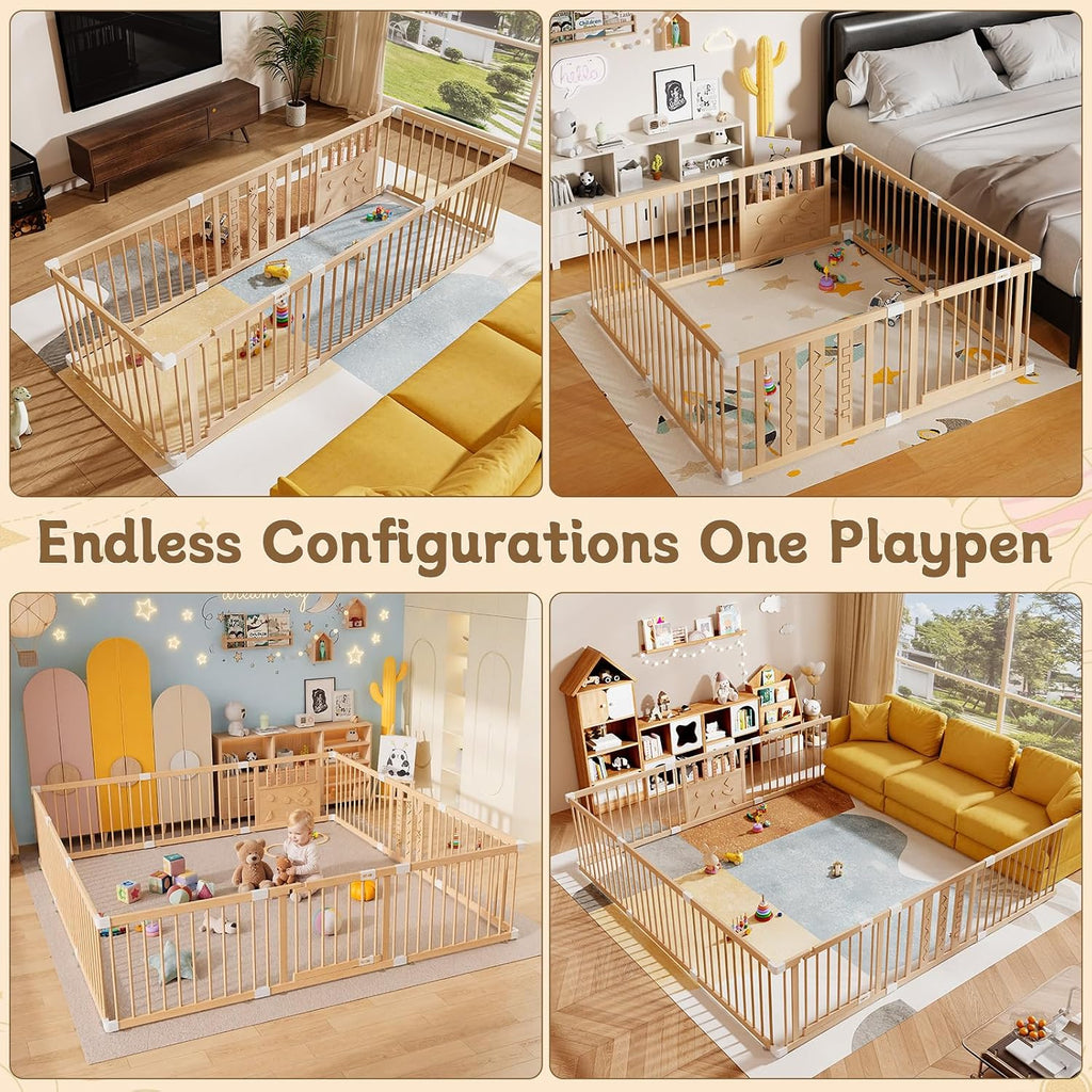 Wooden Baby Playpen, 64"x64" Extra Large Play Yard for Toddlers