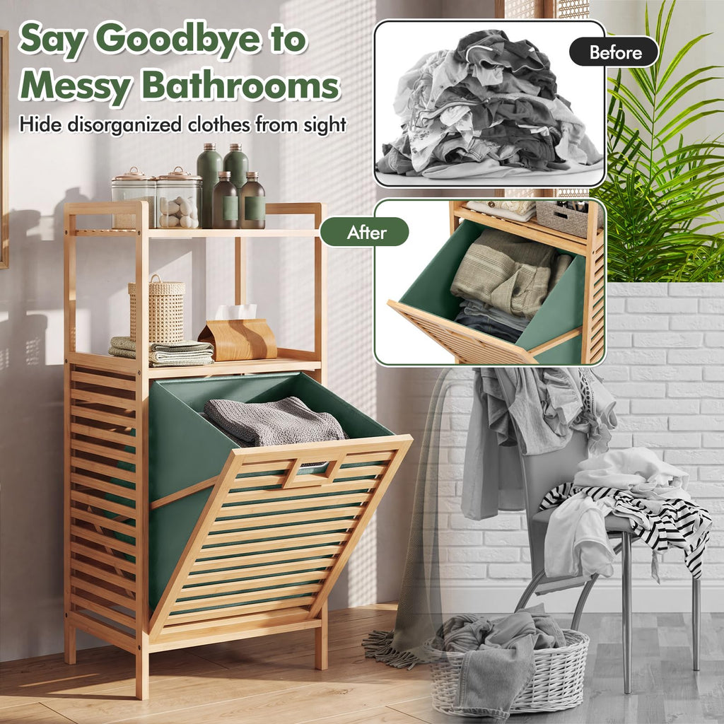Bamboo Tilt-Out Laundry Hamper with Foldable & Removable Basket
