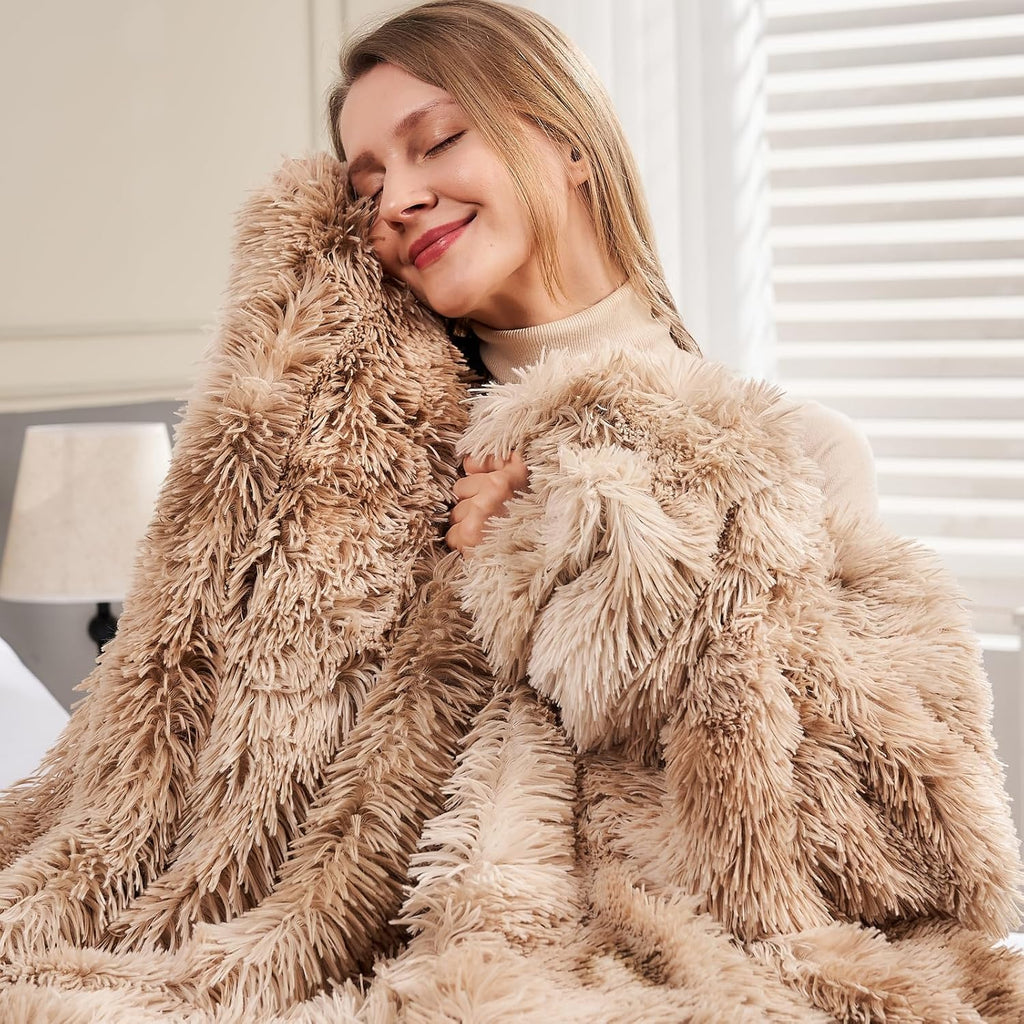 Fuzzy Faux Fur Throw Blanket Tie-dye Beige Super Soft Cozy Plush Fuzzy Shaggy Blanket, Throw(50"x60"))