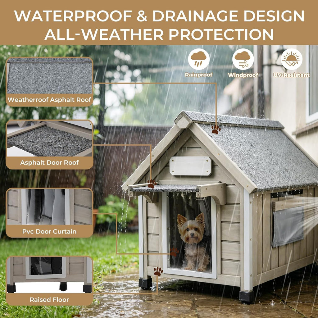 Wooden Dog House Outdoor for Small Weatherproof Puppy Shelter