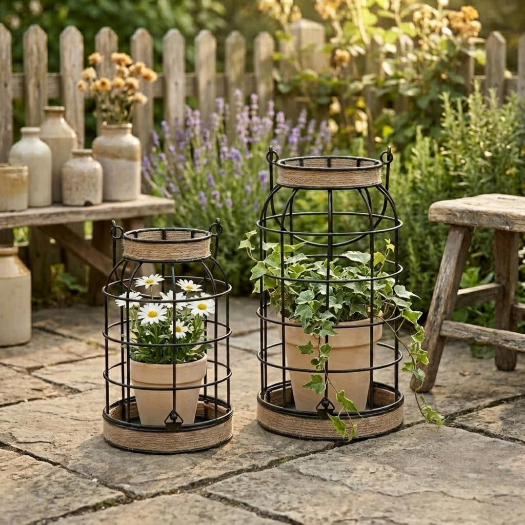 Rustic Farmhouse Candle Lantern, 2Pcs Decorative Lantern Decor with Candles