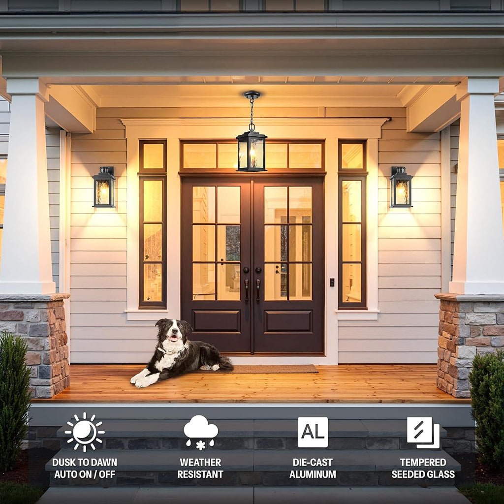 Dusk to Dawn Outdoor Pendant Lights for Porch with Water Glass