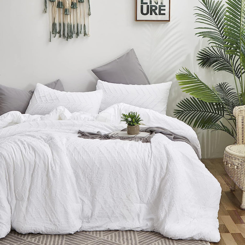 California King Comforter Set White Boho Tufted Jacquard Bedding Sets Cal King Women Solid White Shabby Chic