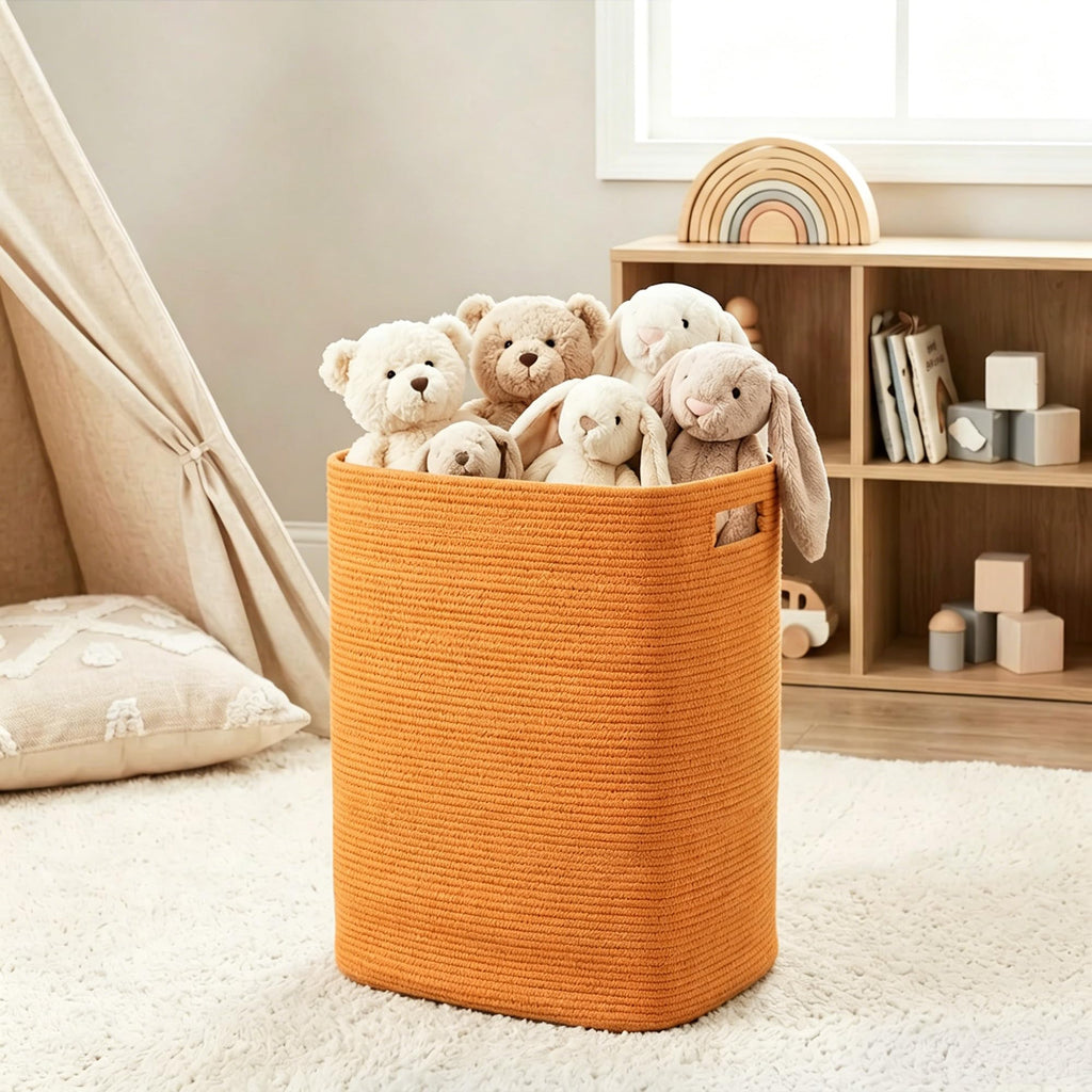 Orange Laundry Hamper 16"x13"x22" - Tall Woven Laundry Basket, Large Cotton Rope Clothes Hamper, Bedroom Aesthetic