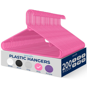 200 Pink Plastic Hangers Non-Slip Coat and Clothes Hanger Set Slim Durable Space-Saving Closet Organizer Wardrobe