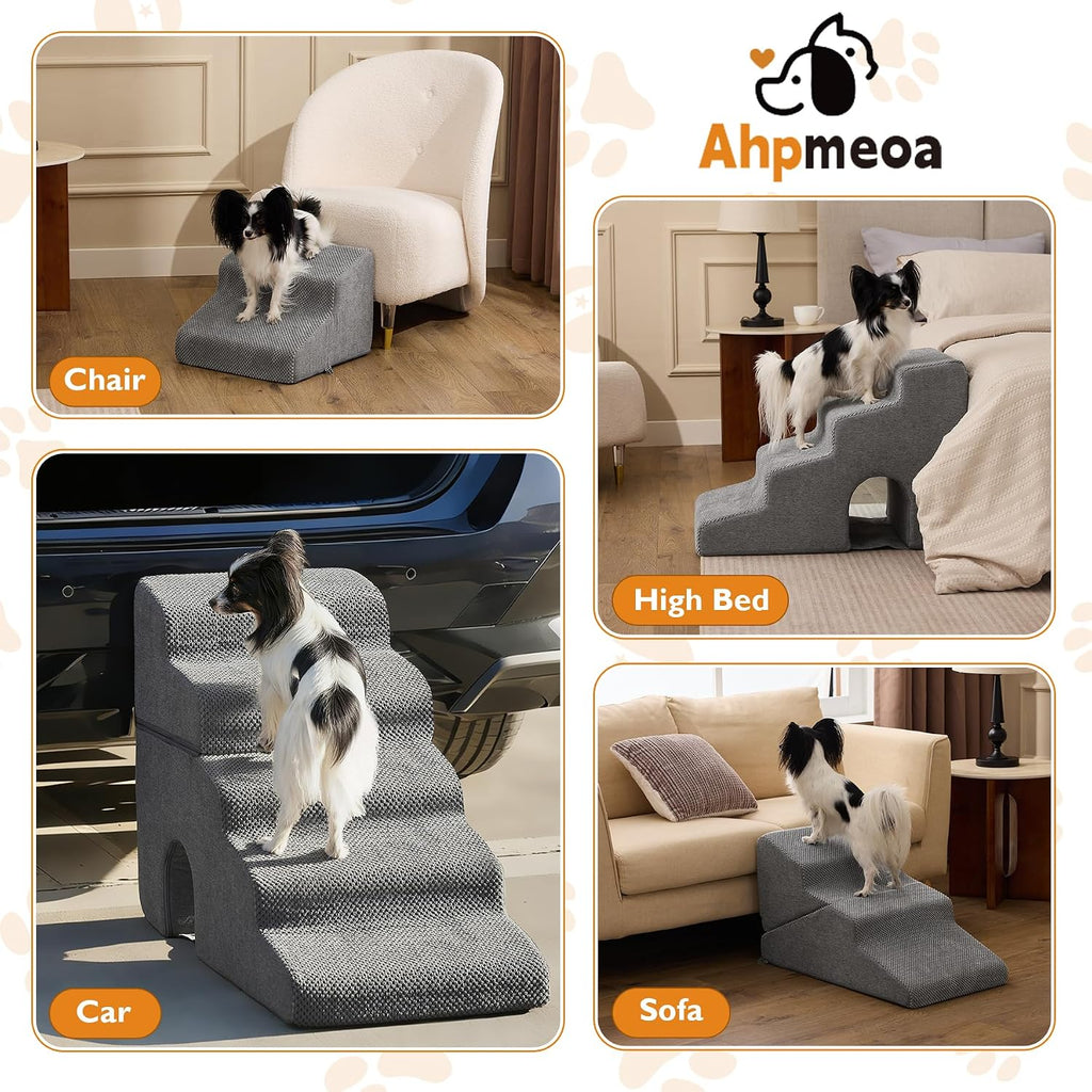 Dog Stairs for Small Dogs 16'' H, 3-Step Dog Steps for Bed, Grey