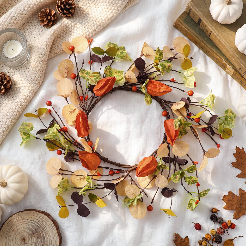 1 Pc Fall Candle Rings Wreath, 6.5'' Inner, Autumn Berry