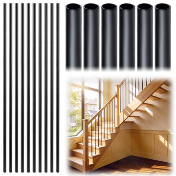 Iron Stair Balusters 5/8" Round Hollow Metal Wrought Iron Spindles for Indoor Staircase & Deck Railing 44" Long Plain