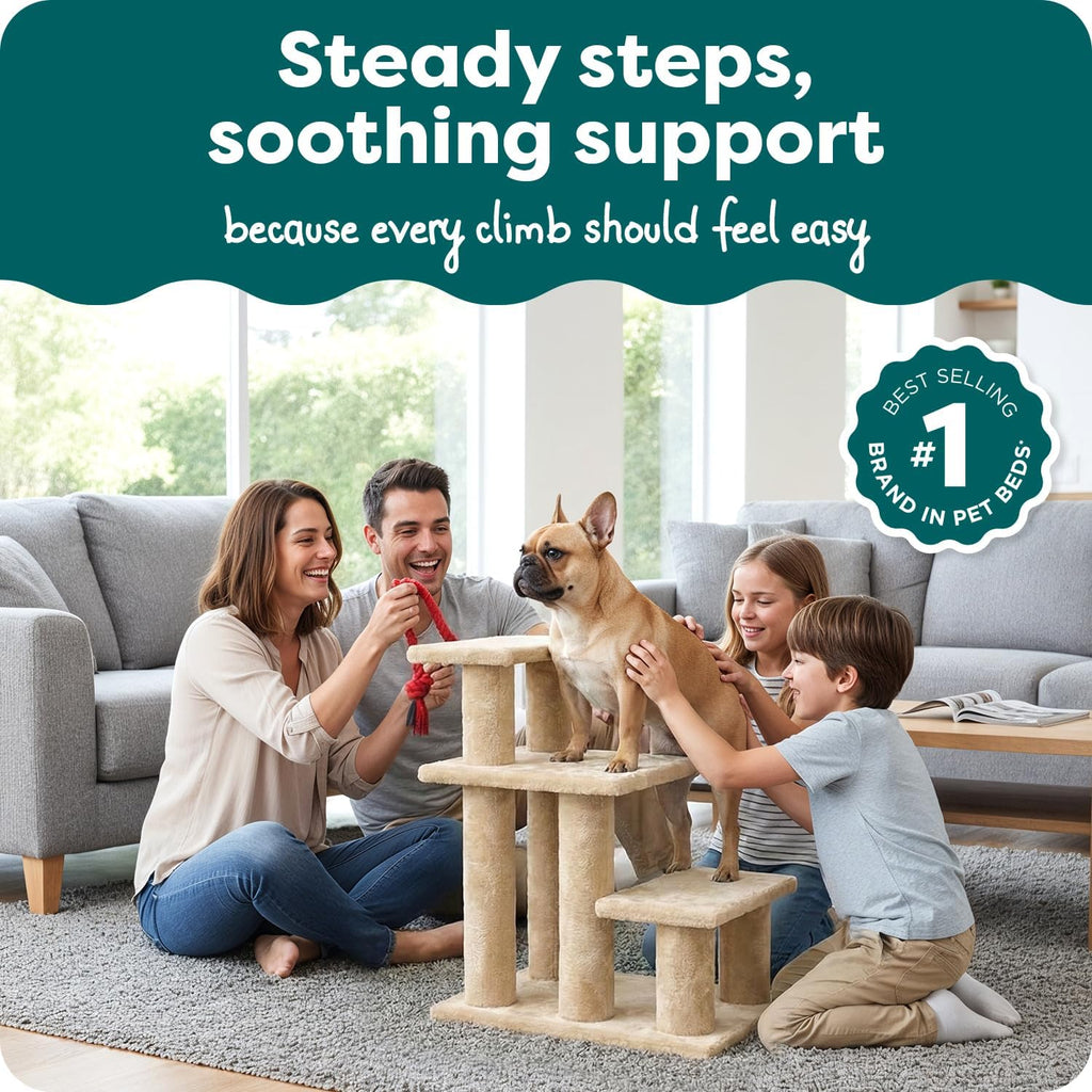 Steady Paws Multi-Step Pet Stairs for High Beds & Sofas - Cream, 3-Step