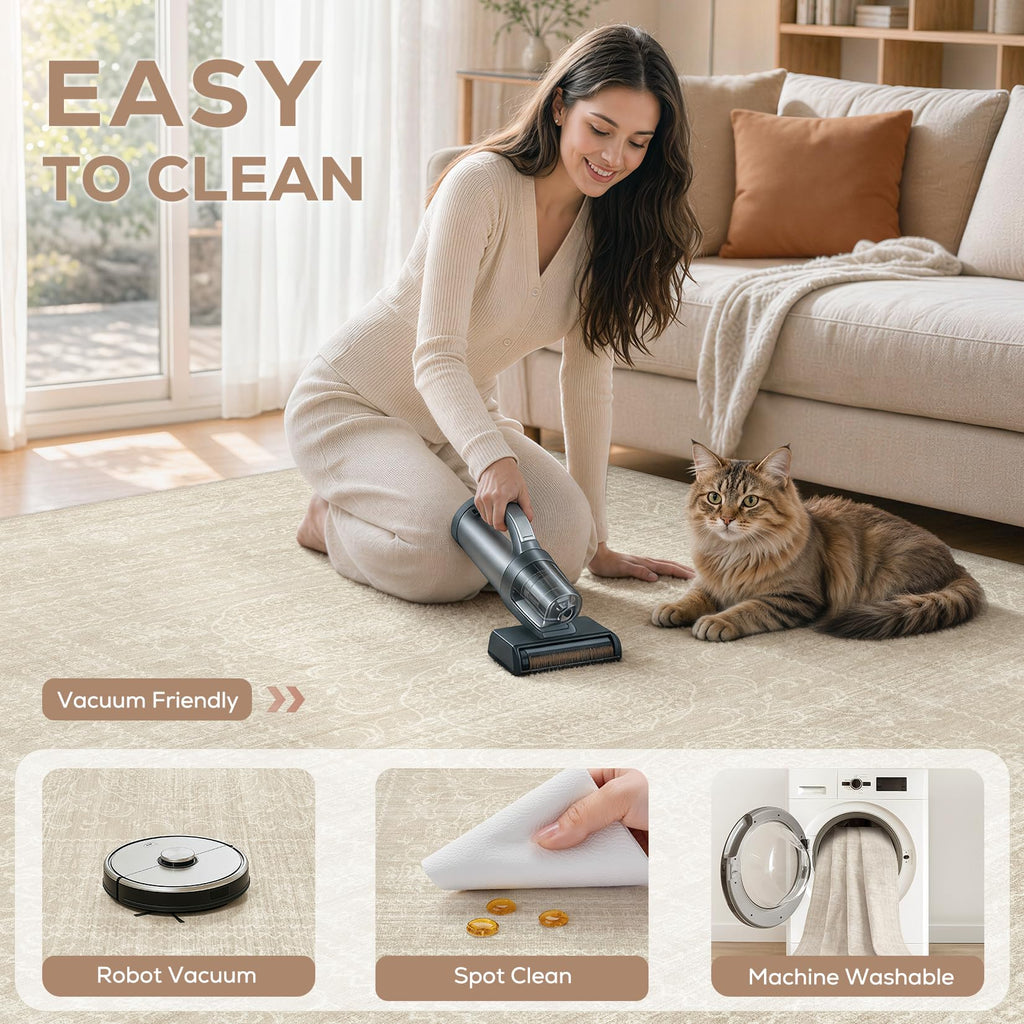 Neutral Area Rugs Washable, Beige