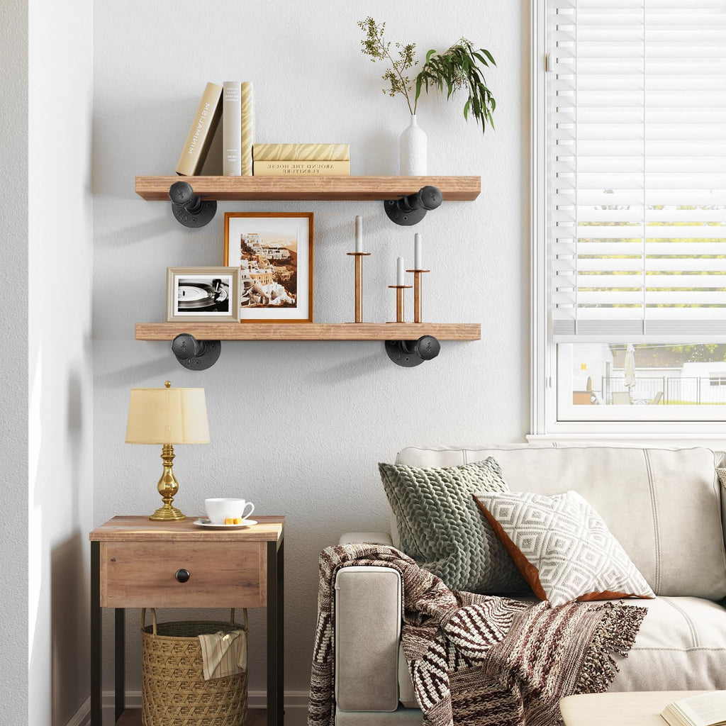 3/4" Industrial Pipe Shelf Brackets (6 Pack, 12") Black Iron Shelf Bracket Rustic Wall Mounted Shelving Brackets for