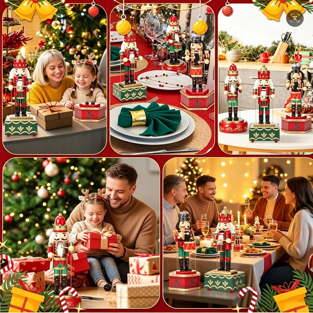 Christmas Nutcracker Ornaments Wooden Nutcrackers Music Box for Christmas(red)
