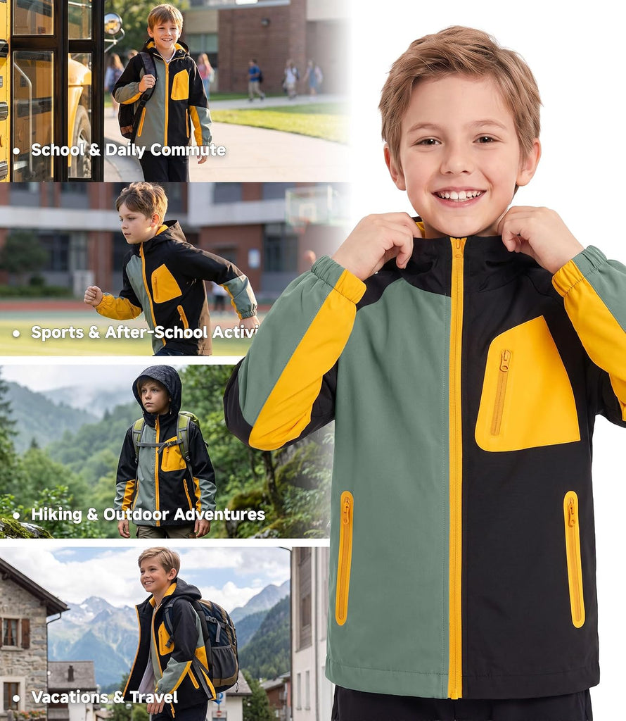 Boys Rain Jacket Waterproof Windbreaker with Hood Mesh Lined
