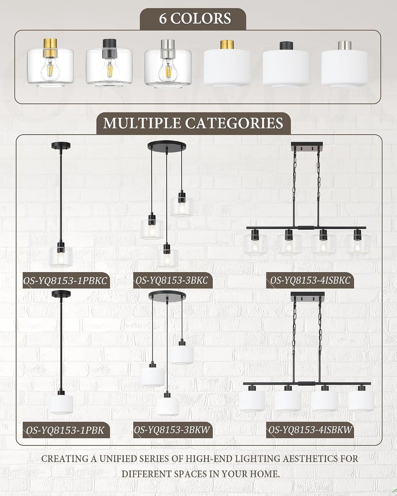 Black Pendant Lights Kitchen Island 2 Pack, Modern Milk Glass Hanging Light Fixtures with Rods, Mini Kitchen Pendant